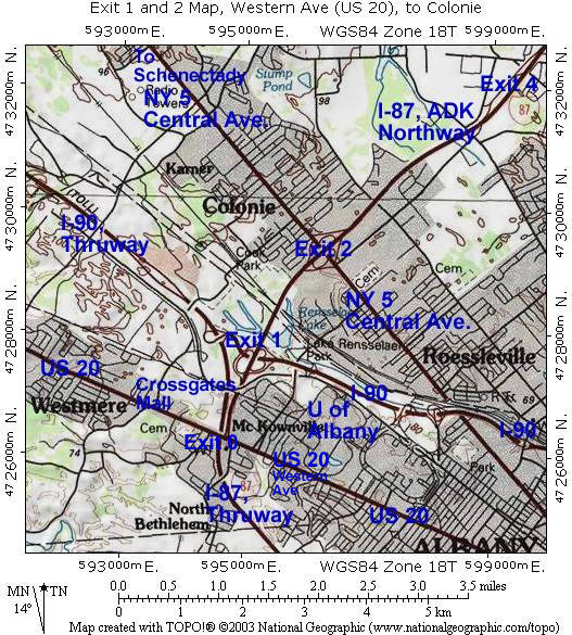 Exits 1 and 2 Map, Village of Colonie, Thruway