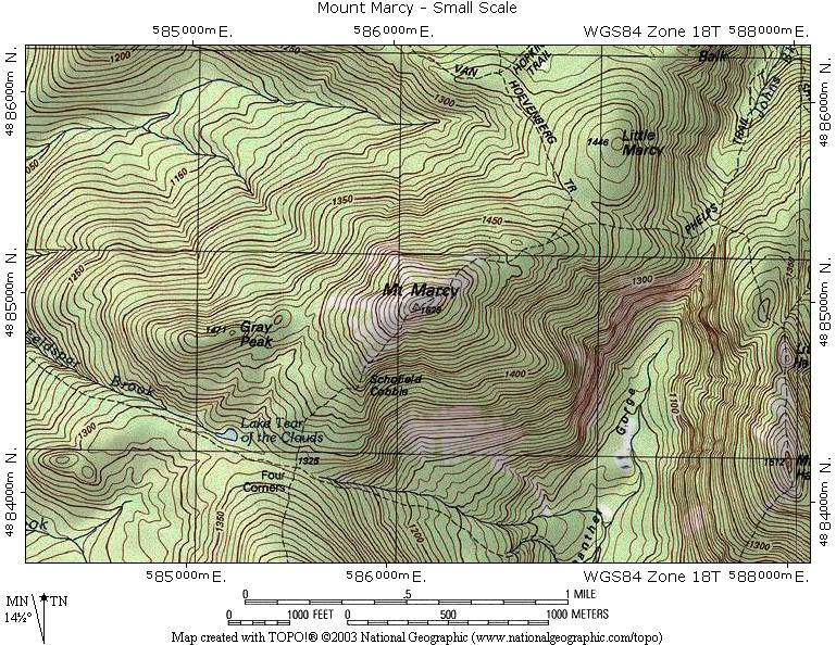 adirondacks mountains map. Small Scale Mount Marcy