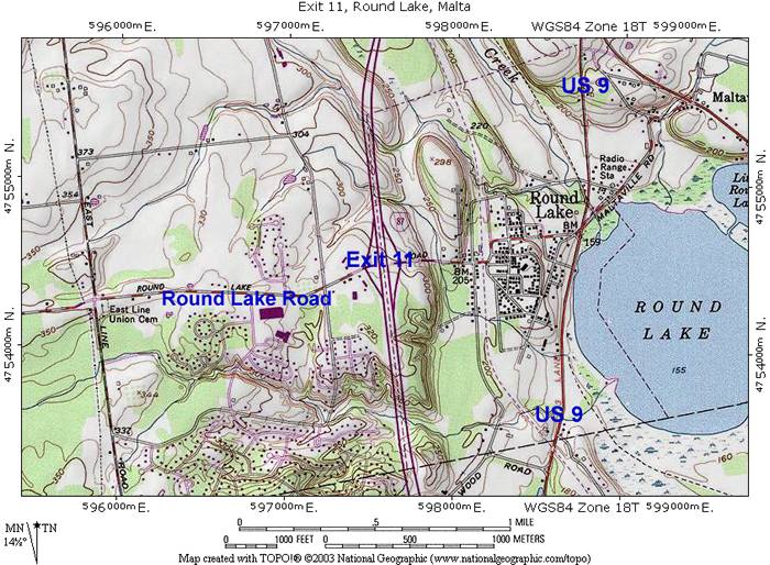 Map of Exit 11, Malta, Round Lake