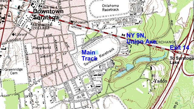 Exit 14 Map, showing horse race tracks and Yaddo