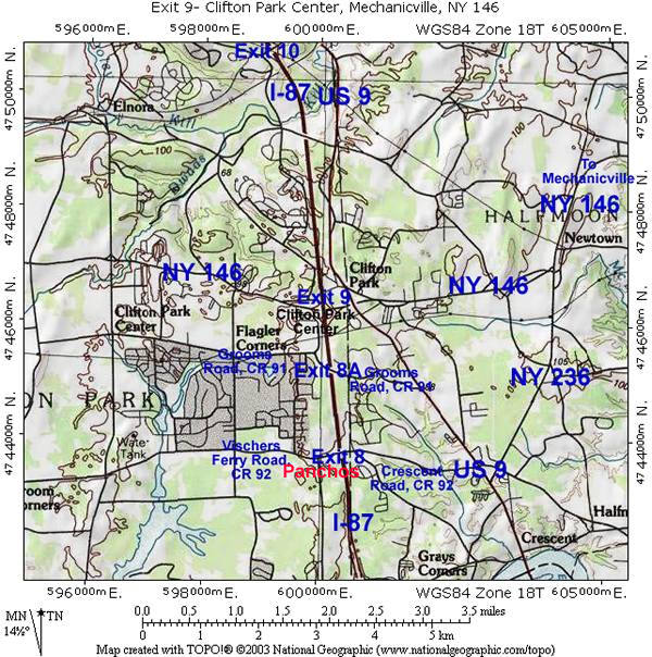 Map of Exits 9, 8A, 8, Clifton Park Center, Halfmoon