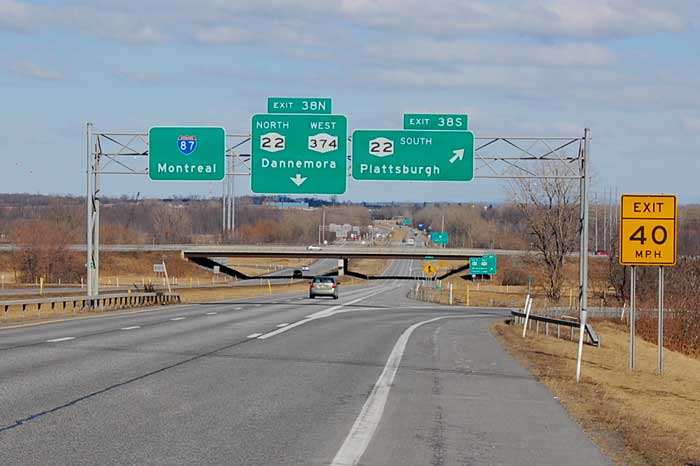 Exit 38 - Plattsburgh Downtown: NY 22, NY 374 to NY 3W