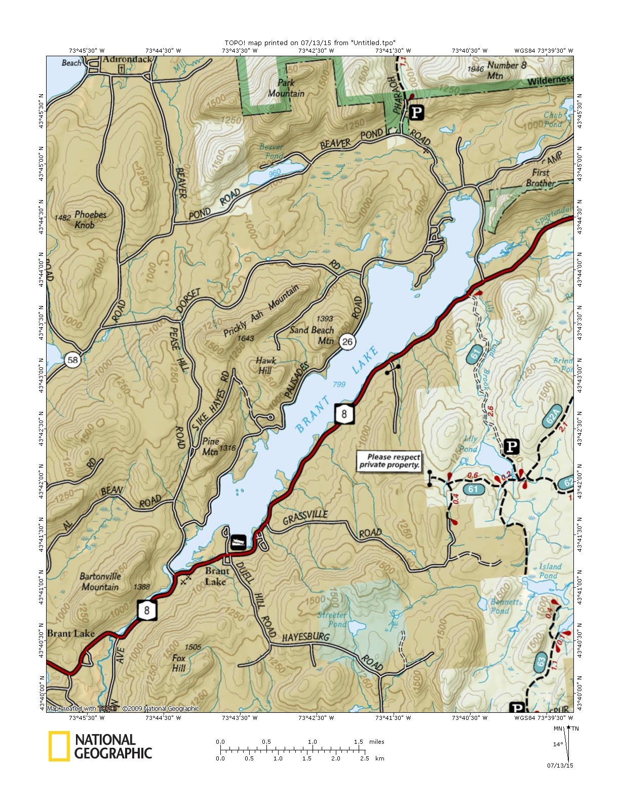 Brant Lake Topographic Map
